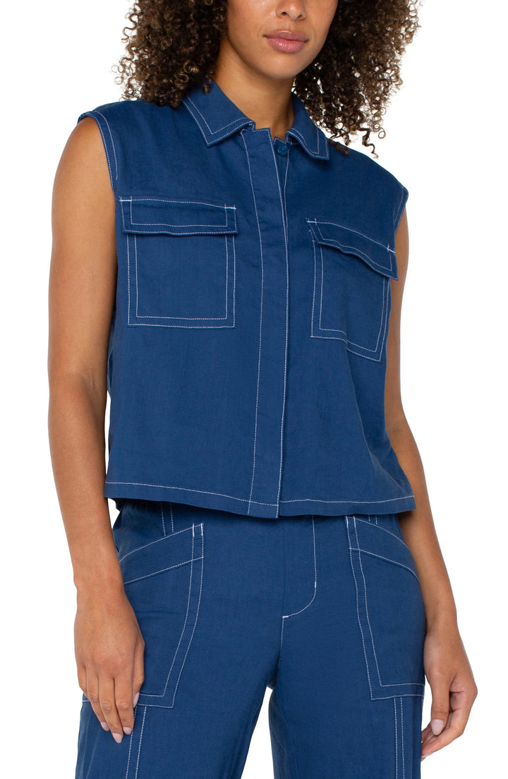 Sleeveless Blue Cargo Shirt