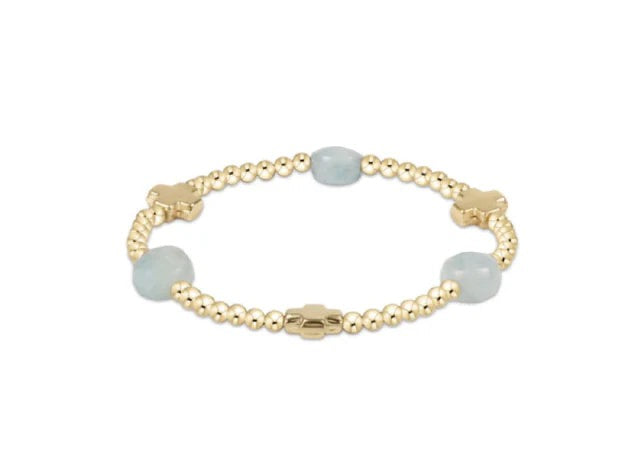 Signature Cross Admire Gold Pattern 3MM Bead Bracelet with Gemstone