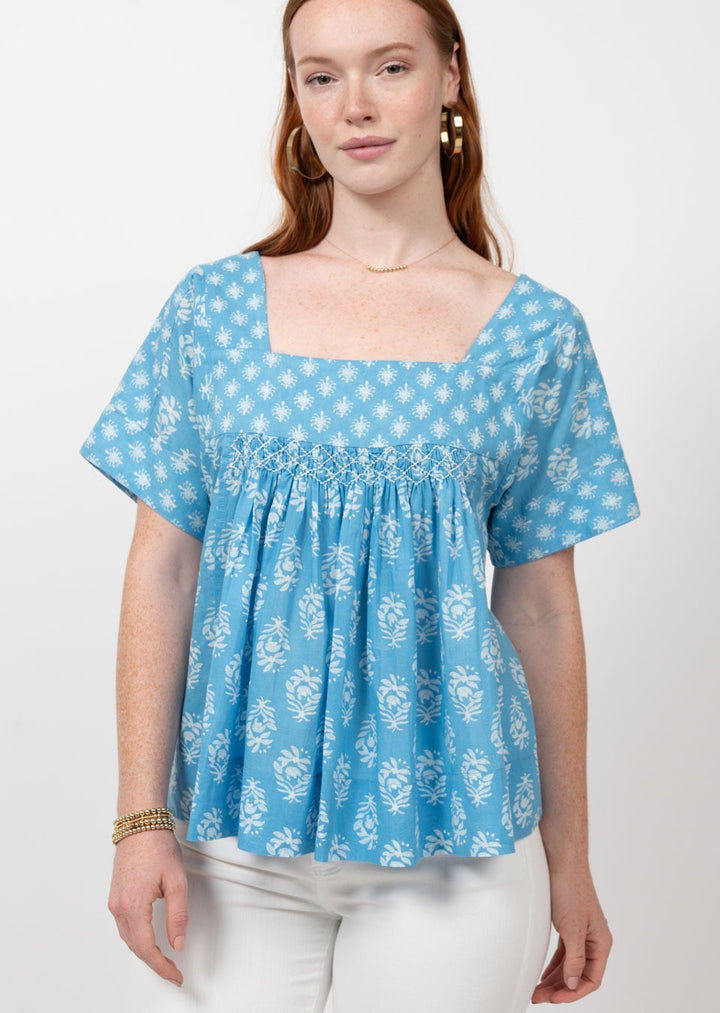 Block print Smock Yoke Top