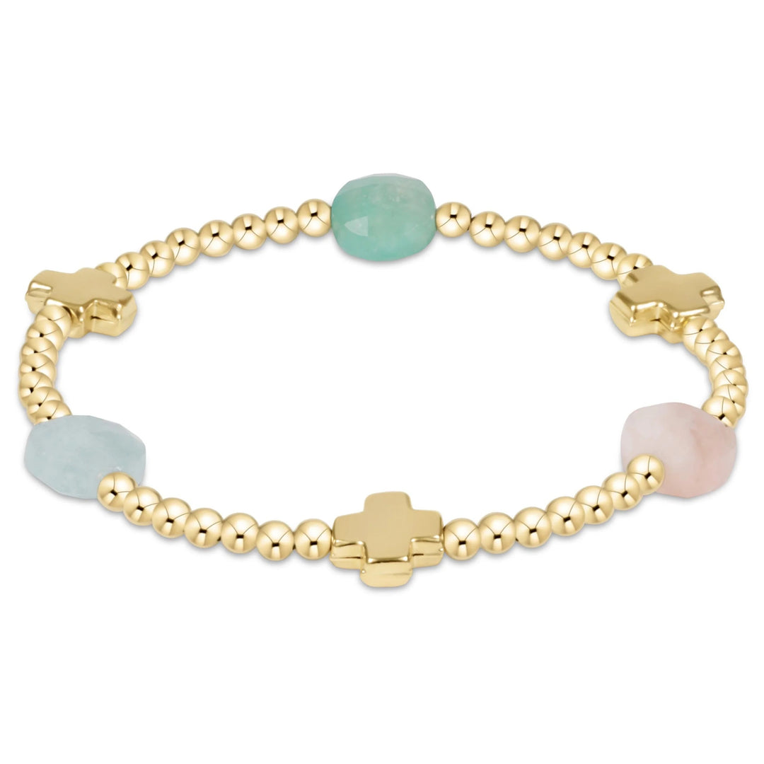 Signature Cross Admire Gold Pattern 3MM Bead Bracelet with Gemstone