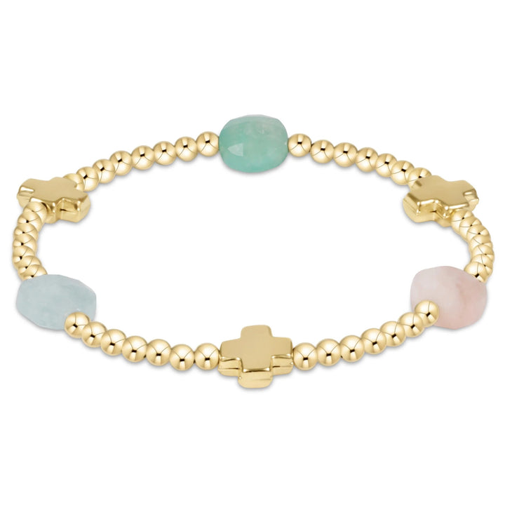 Signature Cross Admire Gold Pattern 3MM Bead Bracelet with Gemstone