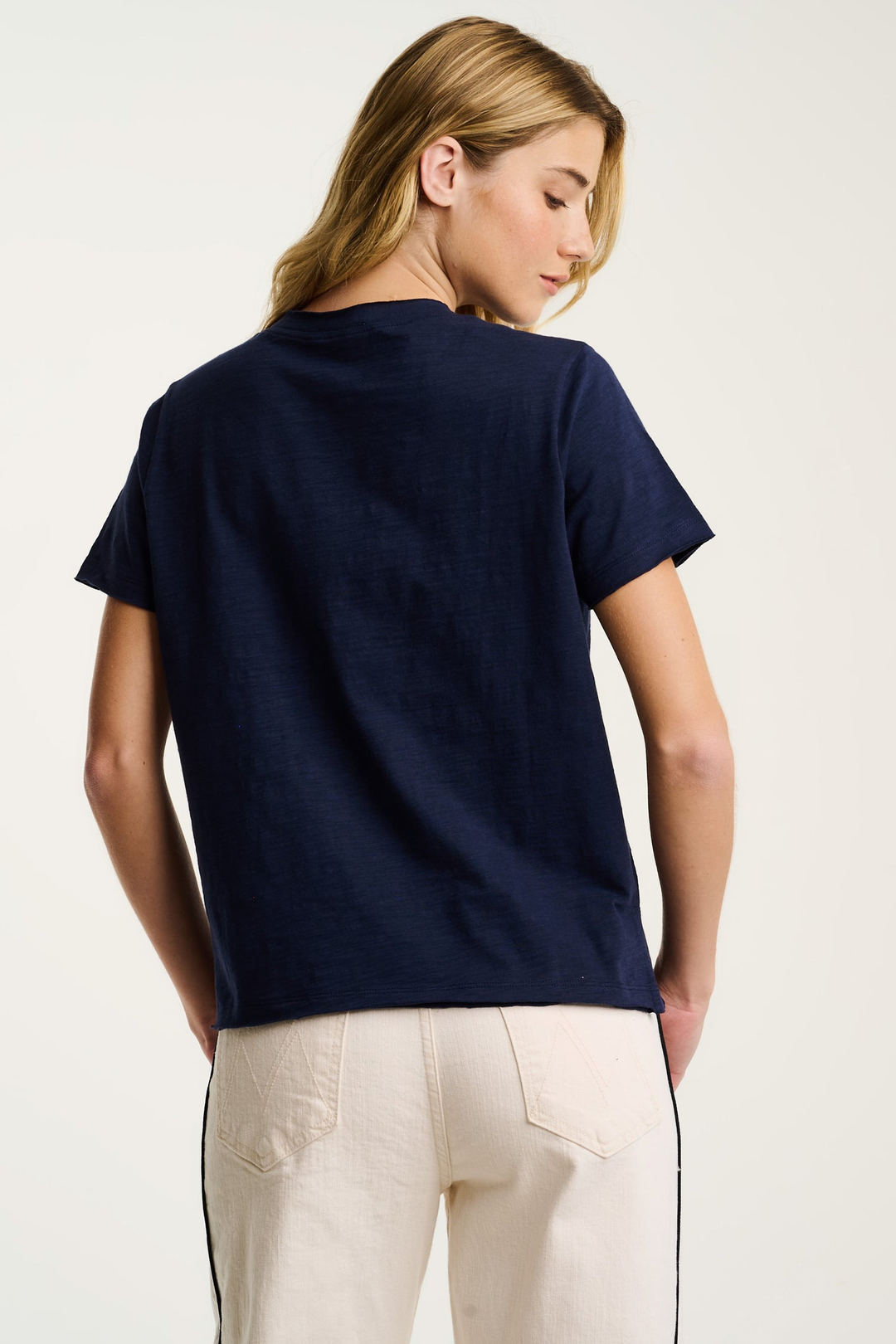 Navy Lisa Todd International Posy Posse tee, casual tops featuring a relaxed fit and stylish design, front view.