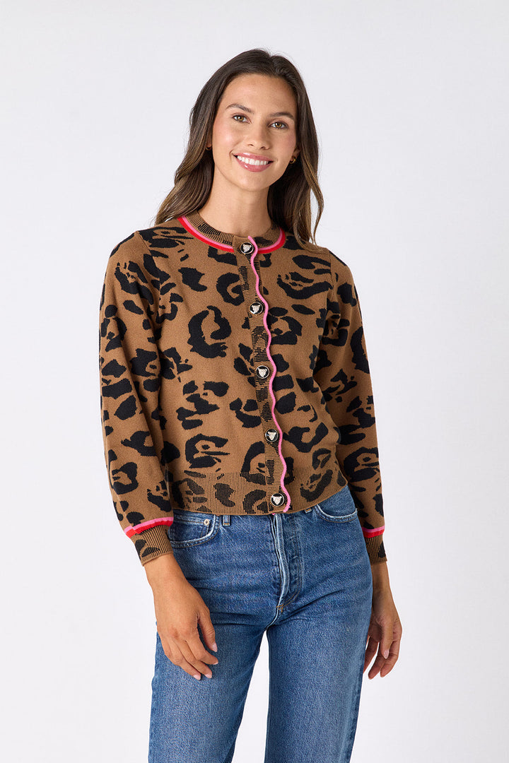Crosby by Mollie Burch leopard print cardigan, lightweight tops with long sleeves and button front, stylish and cozy.