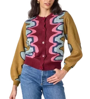 Crosby by Mollie Burch Colson Serpentine cardigan in knit fabric, featuring a relaxed fit and serpentine pattern, worn as a stylish top.