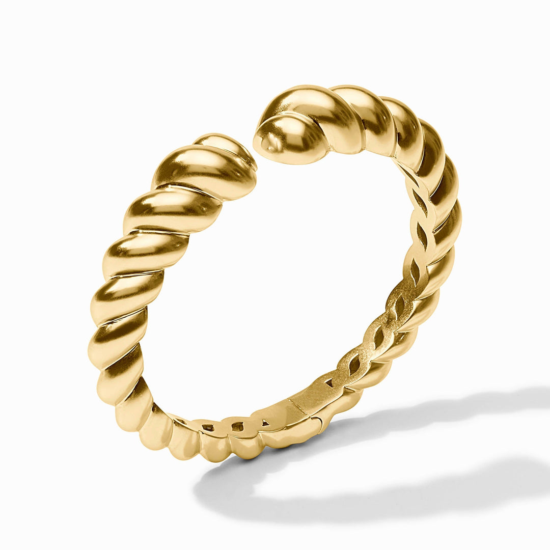 Gold Julie Vos Ravello cuff bracelet featuring a sleek, modern design with smooth, polished surface and elegant craftsmanship.