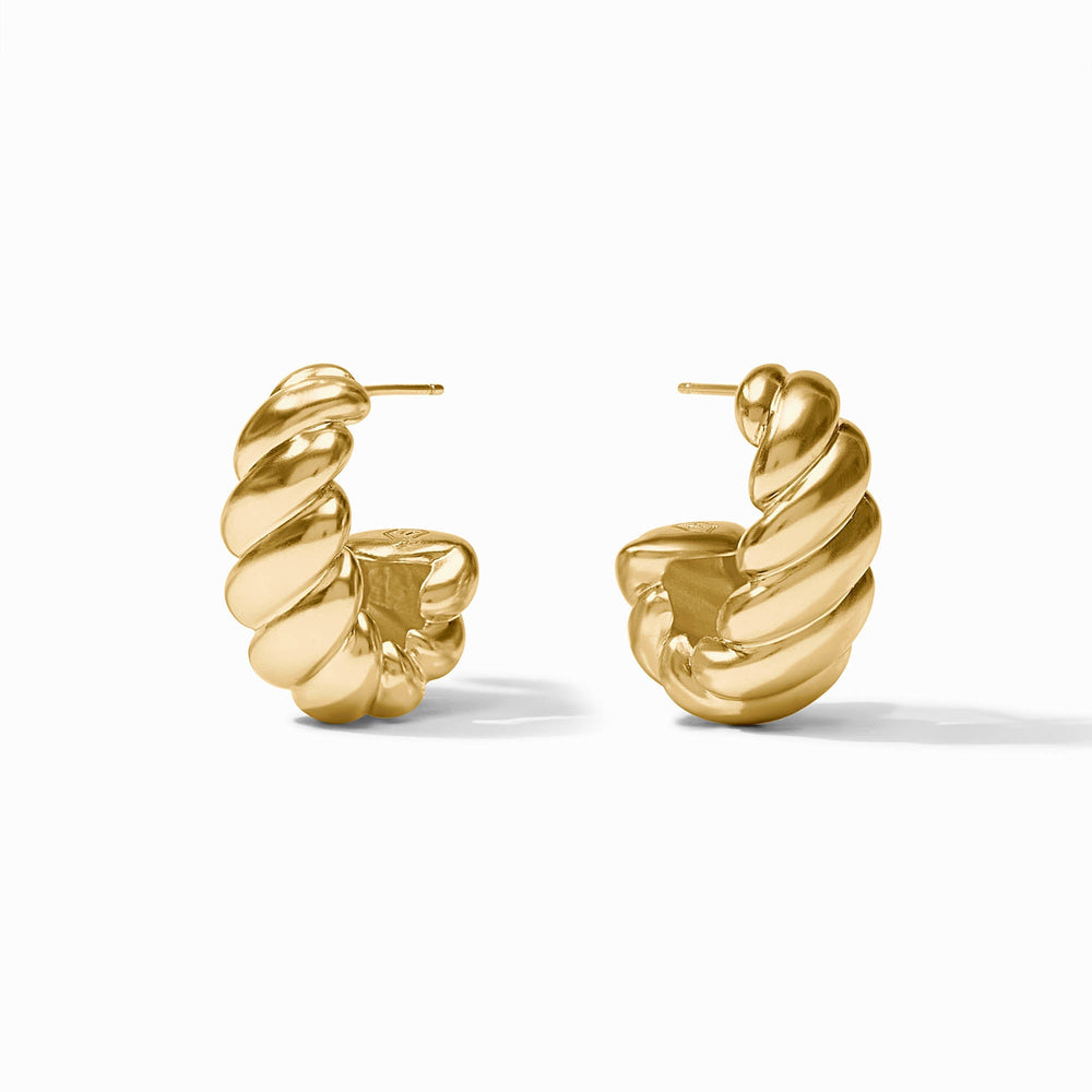 Gold Ravello Statement Hoop earrings by Julie Vos, showcasing large, elegant hoop design with intricate detailing.