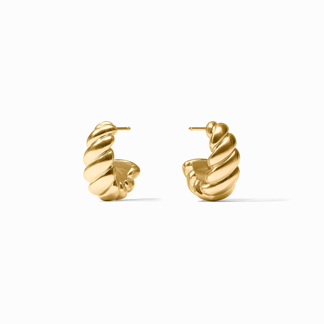 Gold Ravello Statement Hoop earrings by Julie Vos featuring bold, elegant hoop design in a shiny gold finish.