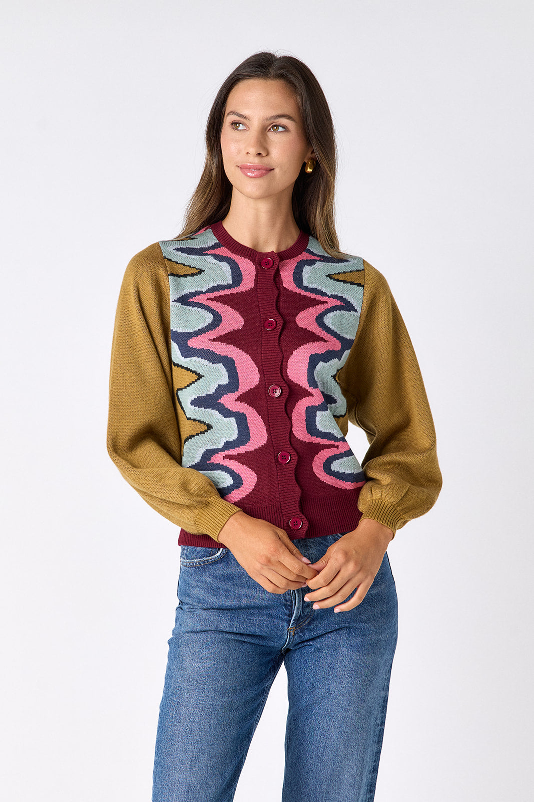 Crosby by Mollie Burch Serpentine cardigan, a stylish knit top with a serpentine pattern, shown in a natural pose.