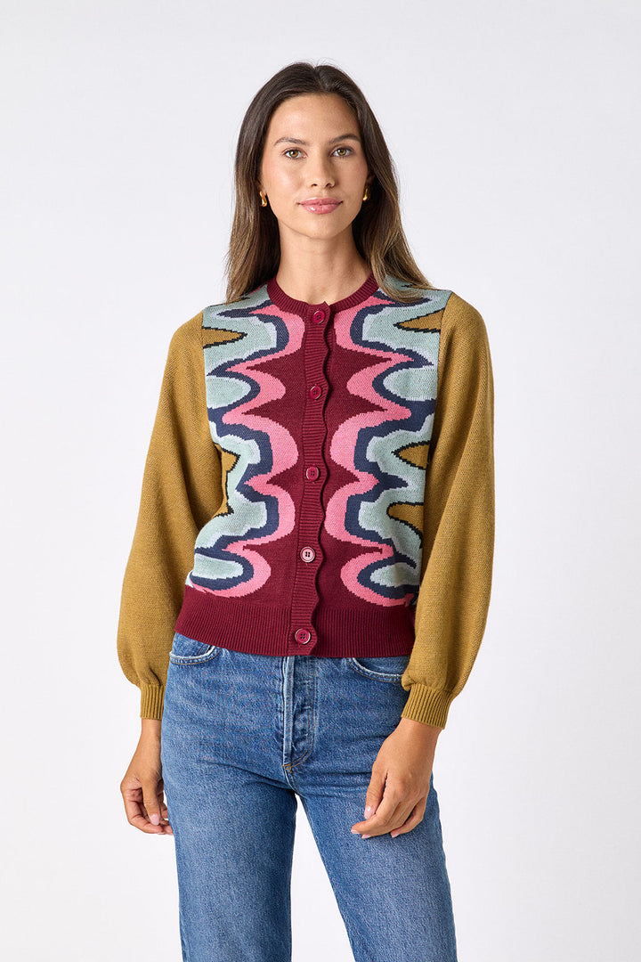 Crosby by Mollie Burch Serpentine cardigan, lightweight knit tops in a vibrant green with a relaxed fit and open front design.