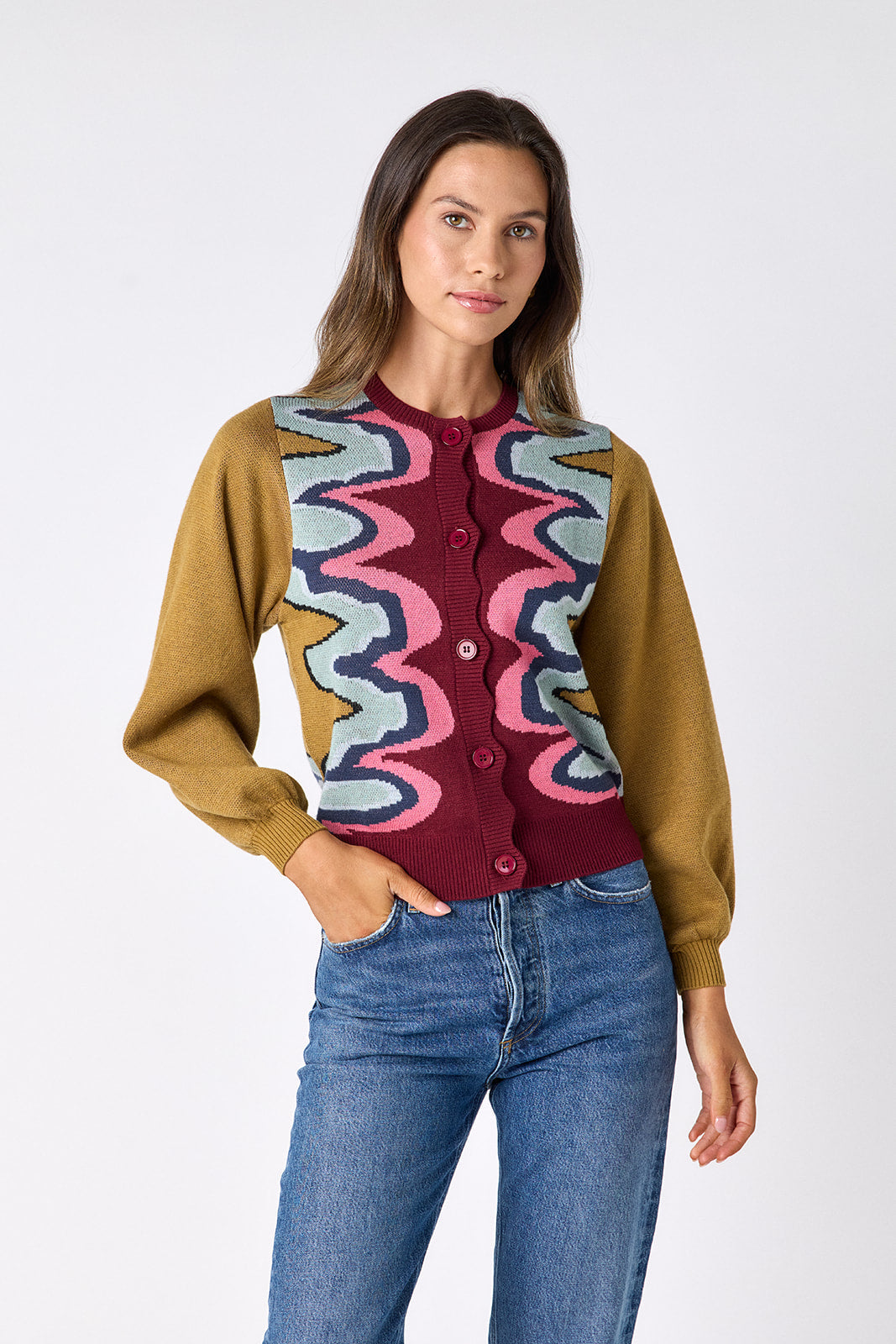Crosby by Mollie Burch Serpentine cardigan, lightweight knit top in green with open front and long sleeves, casual style.