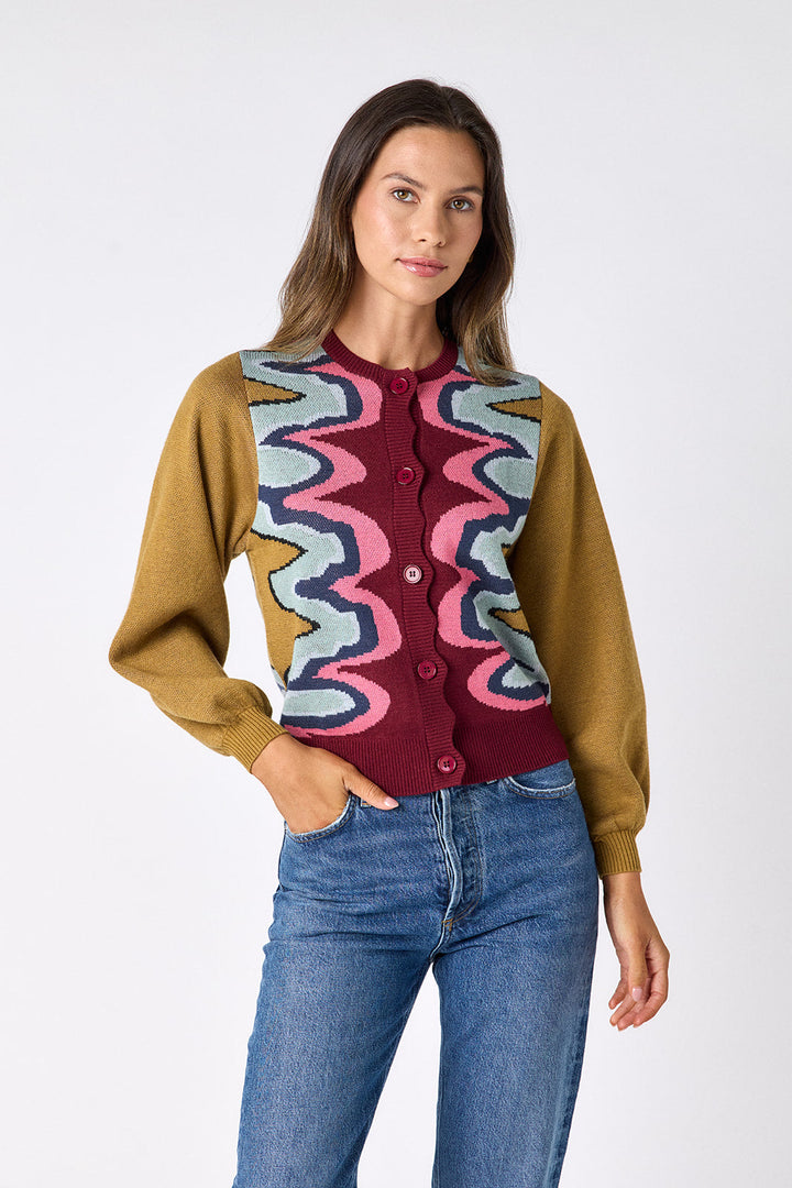 Crosby by Mollie Burch Serpentine cardigan, lightweight knit top in green with open front and long sleeves, casual style.