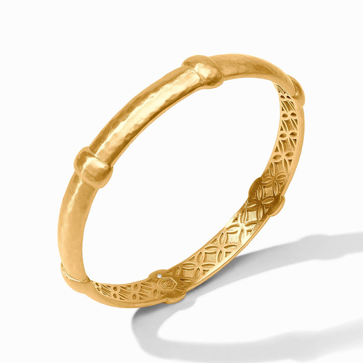 Gold Sahara Bangle by Julie Vos, elegant accessories jewelry with a sleek, polished design, displayed standing against a neutral background.