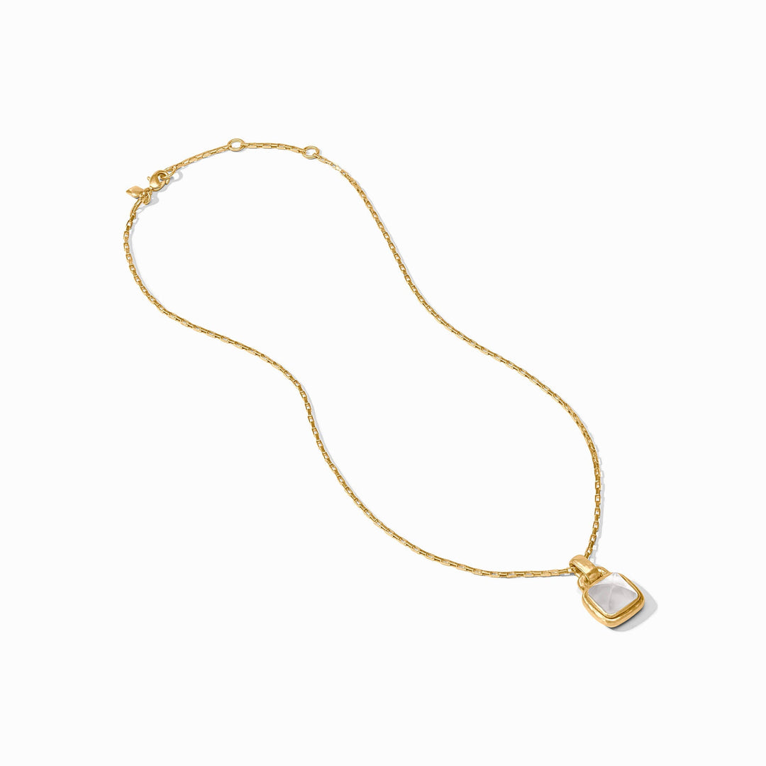 Julie Vos Sahara Solitaire Necklace featuring an iridescent clear crystal pendant on a delicate chain.