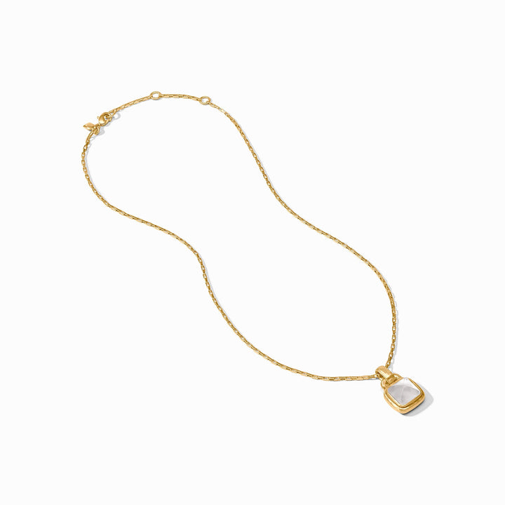 Julie Vos Sahara Solitaire Necklace featuring an iridescent clear crystal pendant on a delicate chain.