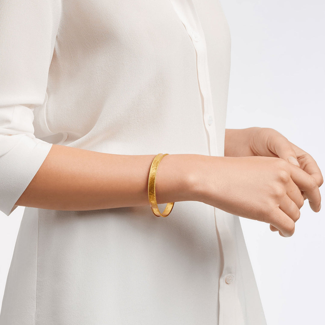 Julie Vos Savoy Bangle shown to scale on the wrist.