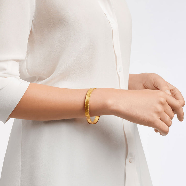 Julie Vos Savoy Bangle shown to scale on the wrist.