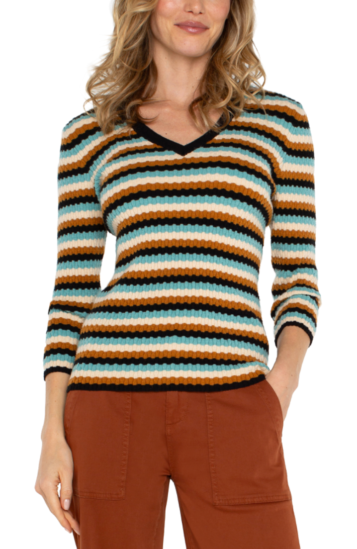 Multi-stripe 3/4-Sleeve Sweater