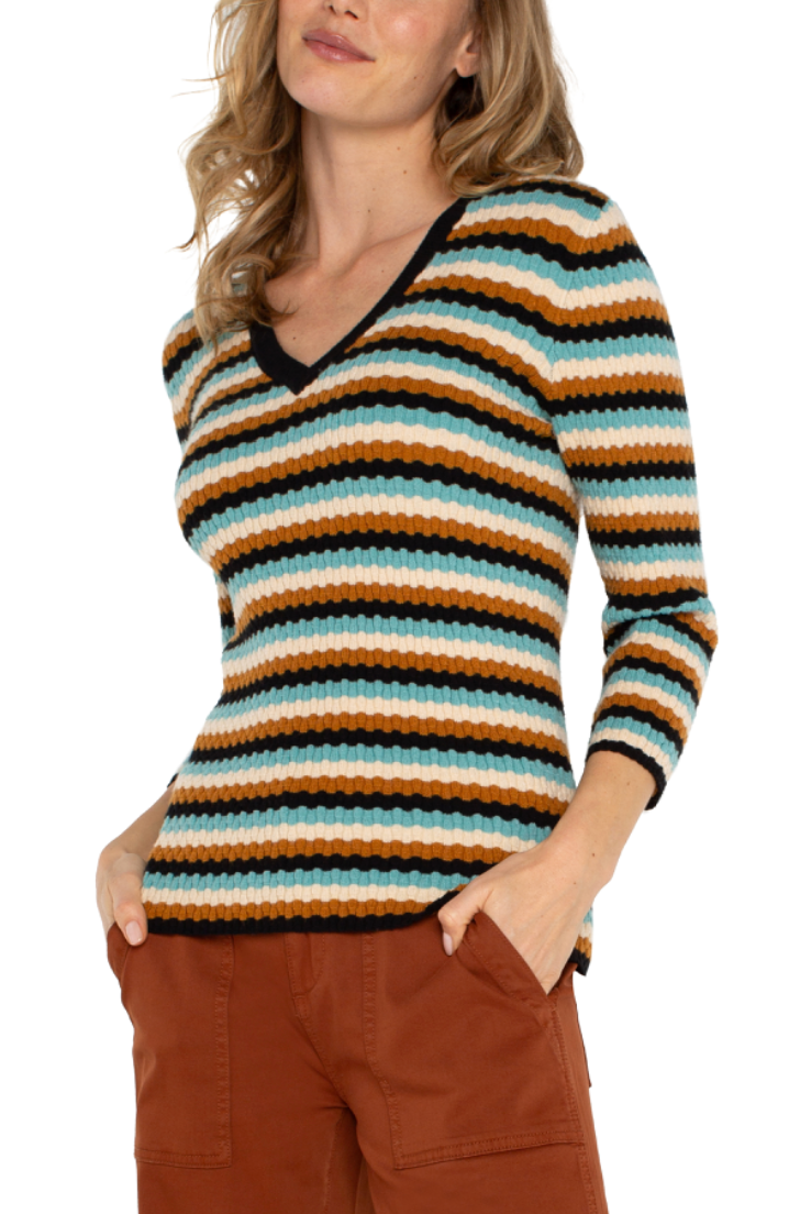 Multi-stripe 3/4-Sleeve Sweater