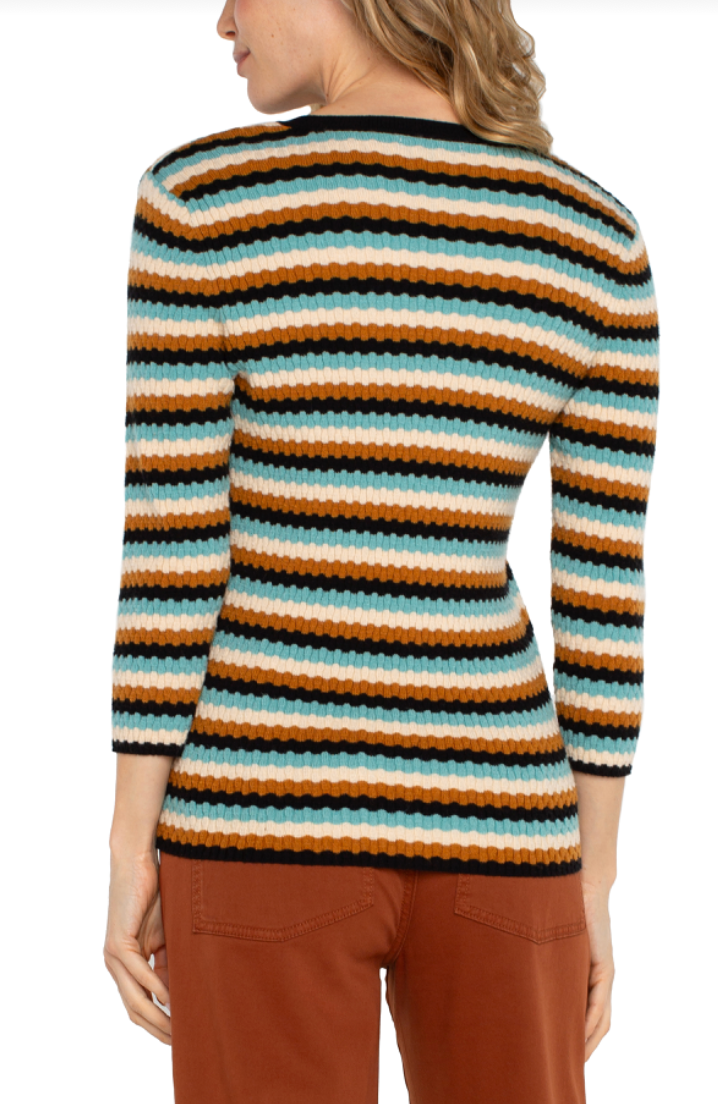 Multi-stripe 3/4-Sleeve Sweater