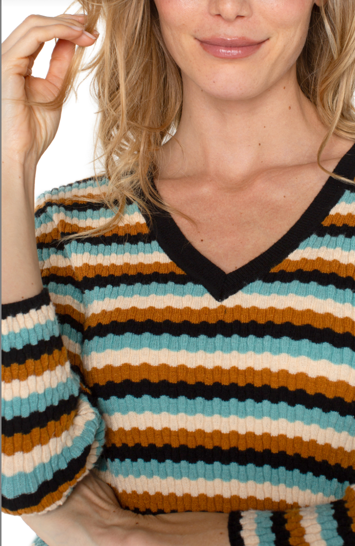 Multi-stripe 3/4-Sleeve Sweater