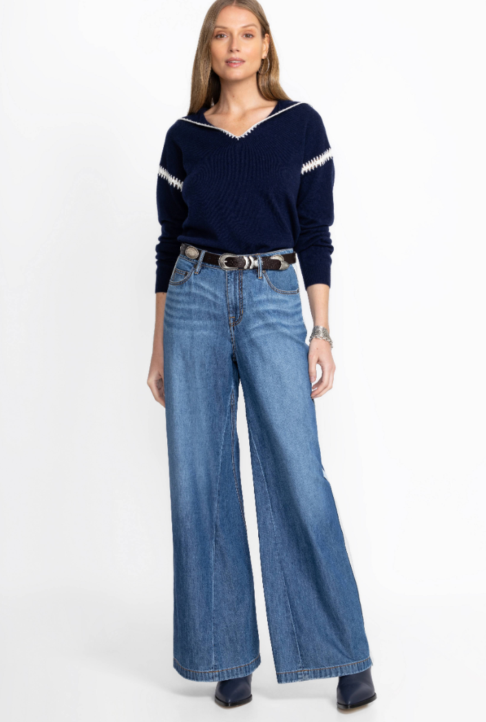 Blanket Stitch Wide-Leg Jean