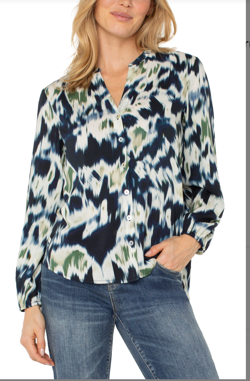 Ikat Shirred Woven Blouse