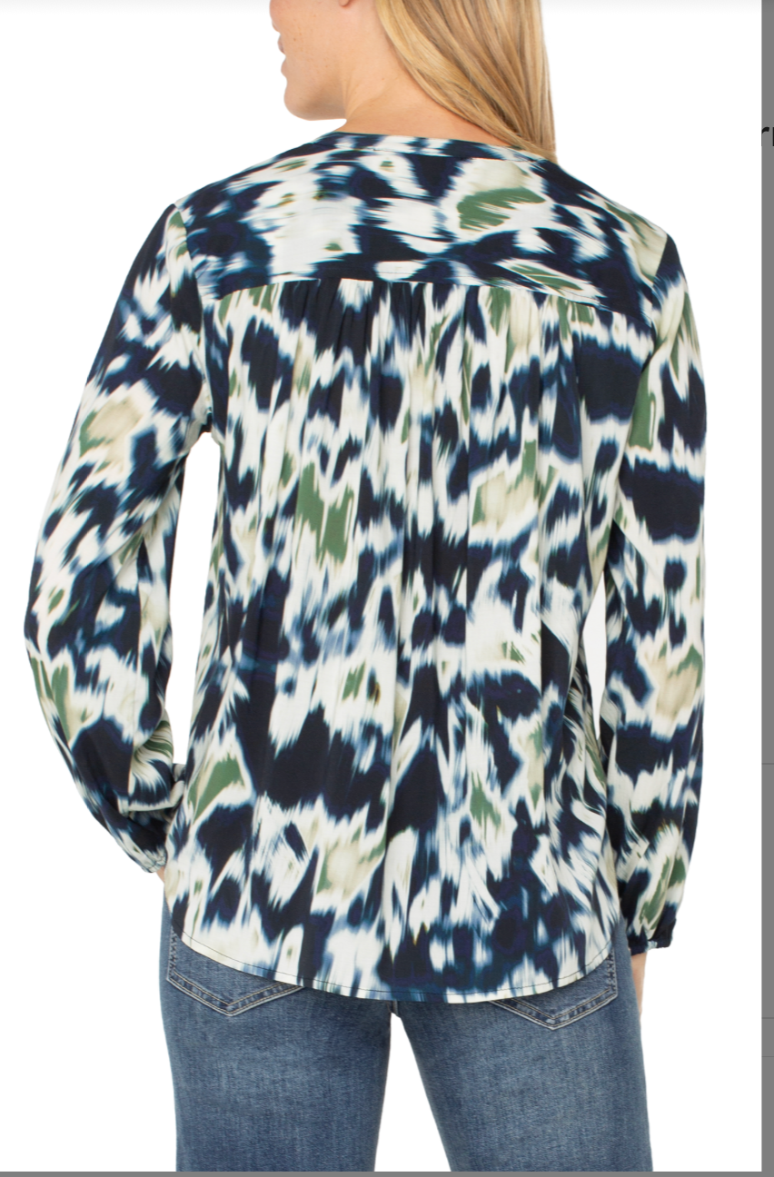 Ikat Shirred Woven Blouse