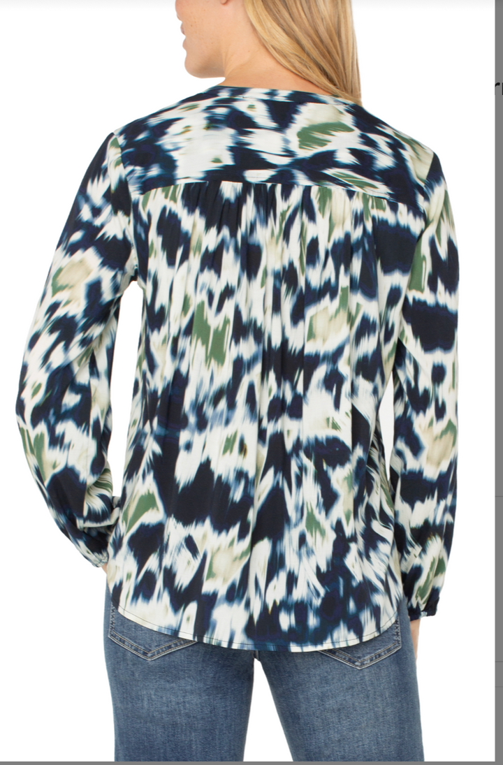 Ikat Shirred Woven Blouse