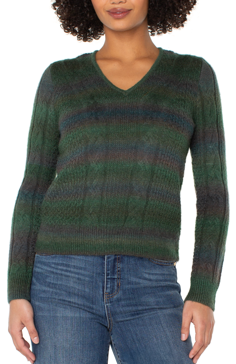 Stripe Dye V-Neck Sweater