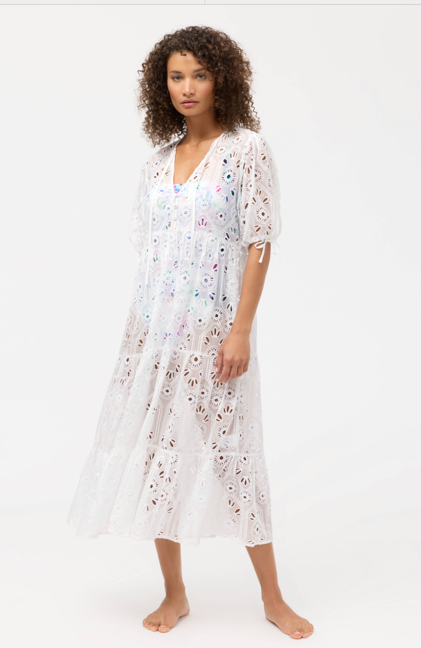 White Eyelet Tiered Maxi Dress