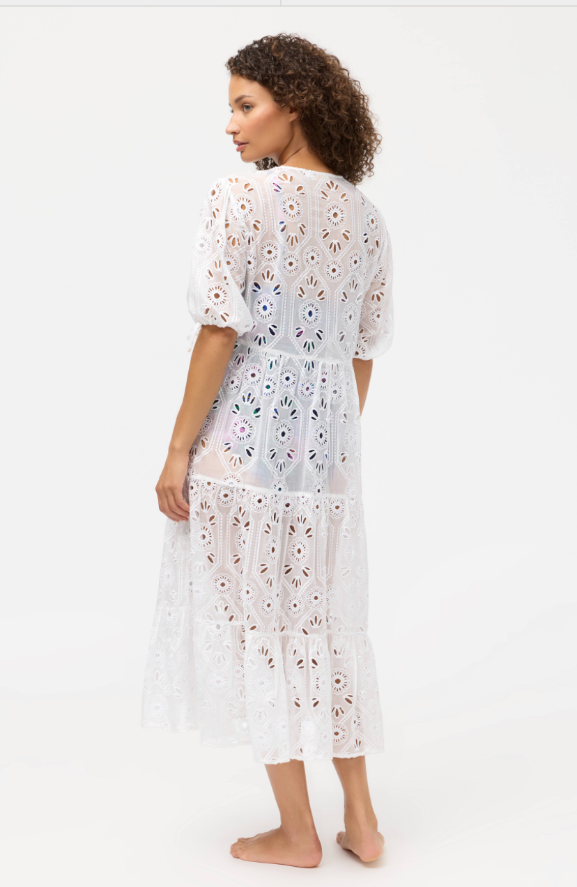 White Eyelet Tiered Maxi Dress