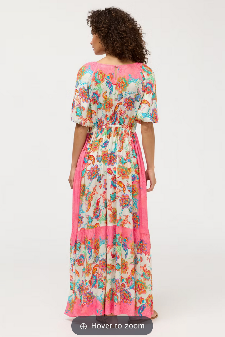Johnny Was Roisin V-Neck Maxi Dress featuring flowing fabric and elegant design, perfect for stylish occasions.