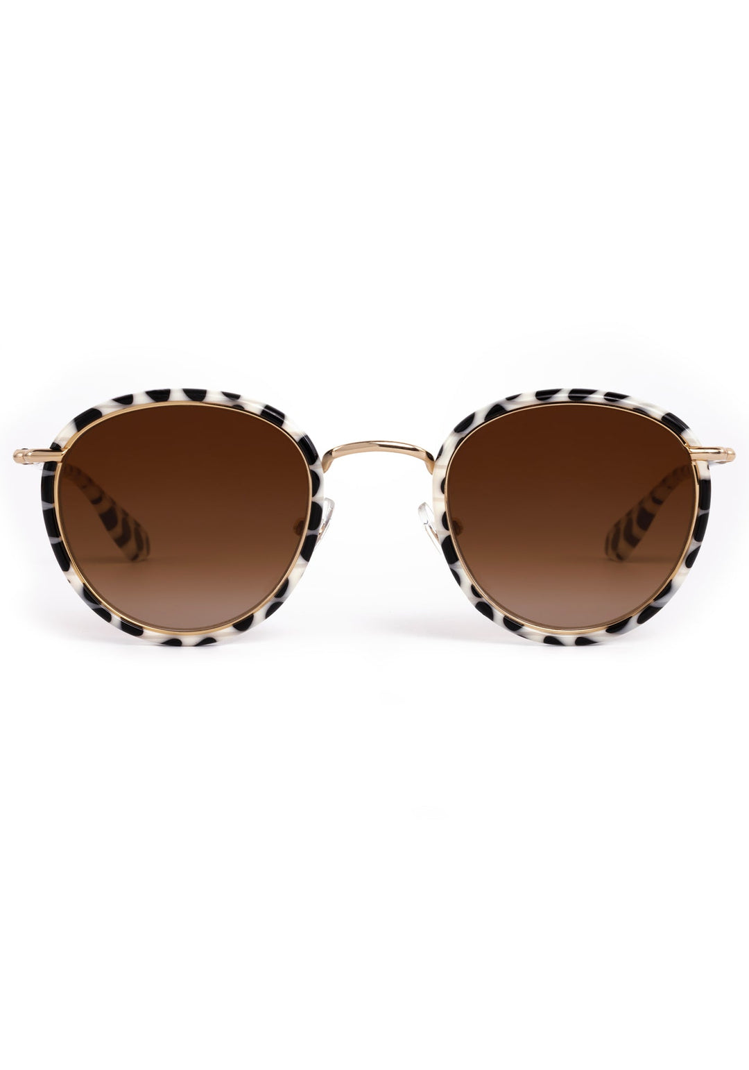 KREWE Tate sunglasses in Domino black and white acetate with 18K gold hardware, front view