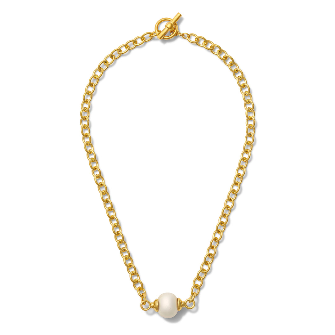 Essential Pebble Necklace by Catherine Canino, white pebble pearl pendant on a fine gold chain