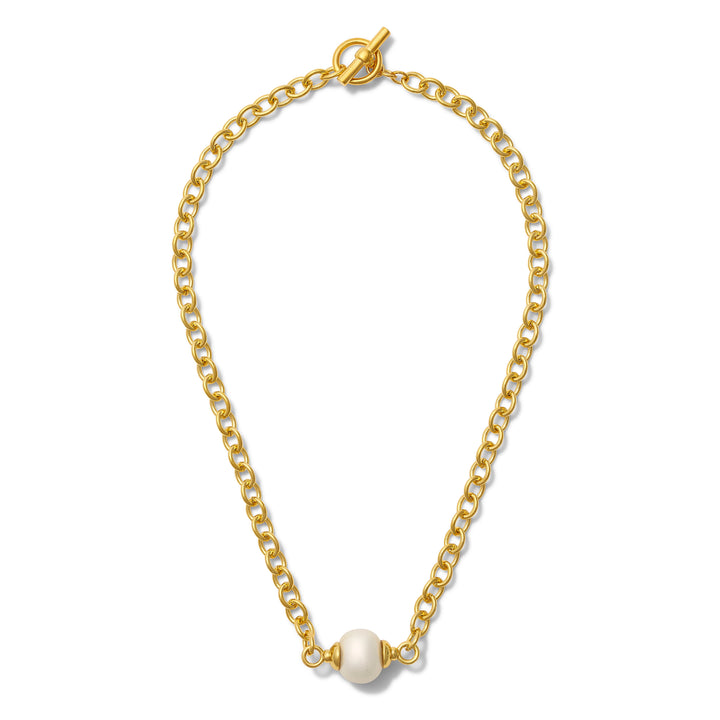 Essential Pebble Necklace by Catherine Canino, white pebble pearl pendant on a fine gold chain