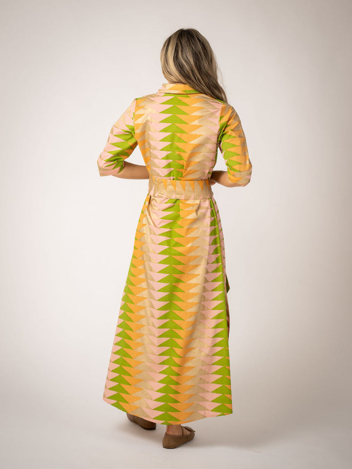 Beau and Ro Eloise Bagru Triangle Dress featuring traditional Bagru print and a stylish triangle pattern, perfect for casual wear.