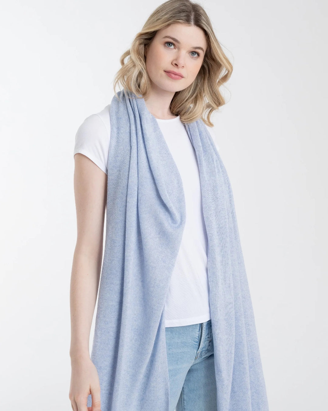 Soft silk cashmere wrap by Alashan Cashmere, showcasing its luxurious texture and elegant drape as a versatile accessory.