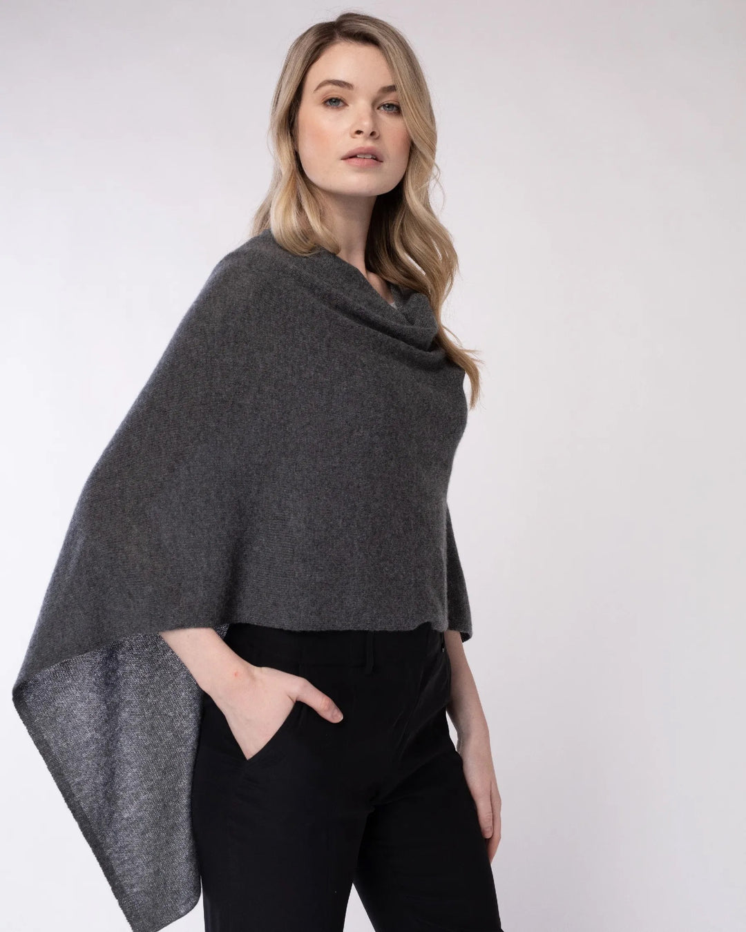 Soft Alashan Cashmere topper in a cozy, luxurious tops style, showcasing smooth fabric and elegant texture.