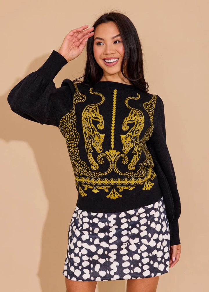 Alden Adair Lucie Panther sweater, a stylish tops piece with a detailed panther design in soft knit fabric.