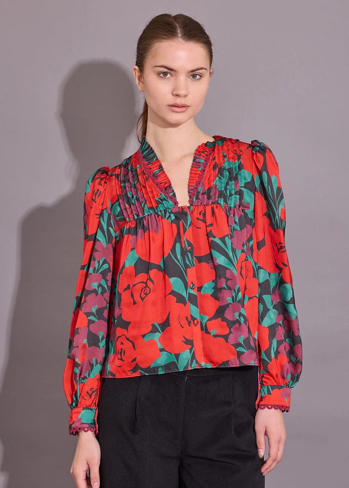 Alden Adair Oliver Legacy floral blouse, lightweight tops with a colorful floral pattern, displayed on a neutral background.