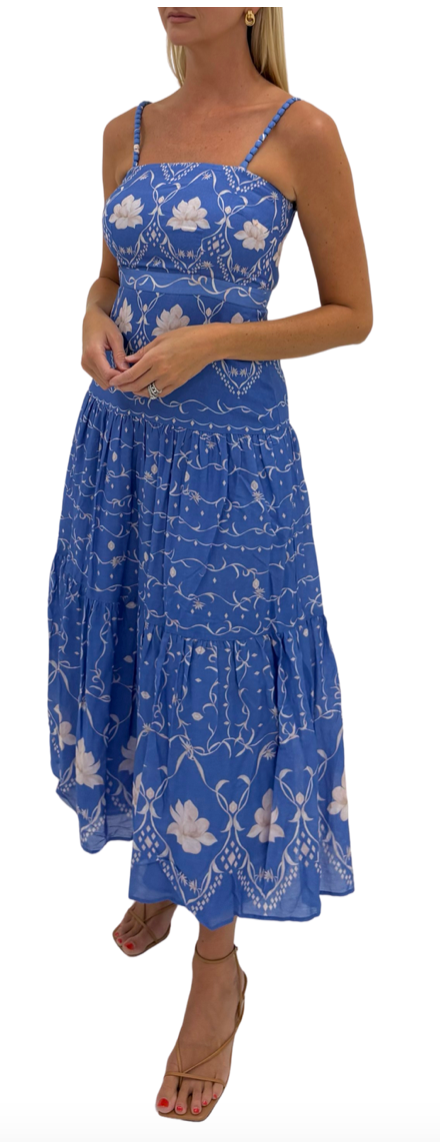 Anna Cate Asher Sea Petal midi-dress displayed in a screenshot, featuring a flowy, floral design perfect for summer wear.