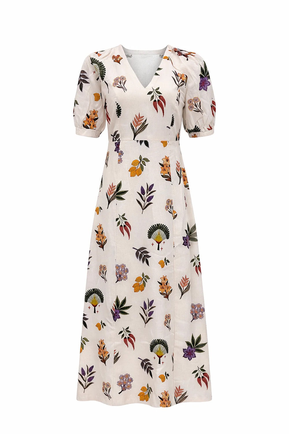 Anna Cate Brooks Leaf Midi Dress featuring a flowy leaf print design and elegant midi length.