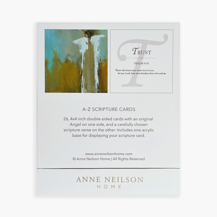 A-Z Scripture Cards gift set by Anne Neilson Home featuring colorful, inspirational biblical card illustrations displayed on a white background.