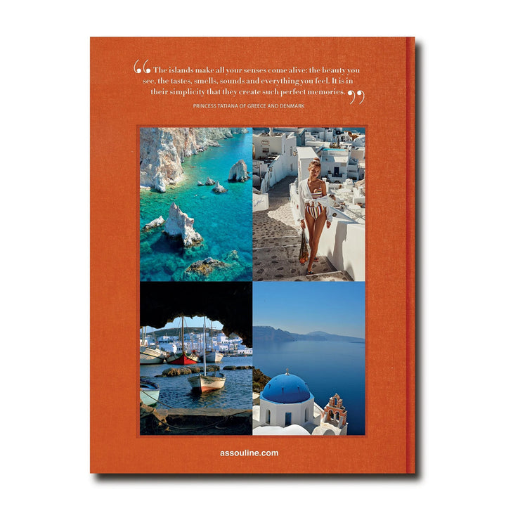 Assouline Greek Islands book resting on a home table, featuring scenic island landscapes and elegant cover design.