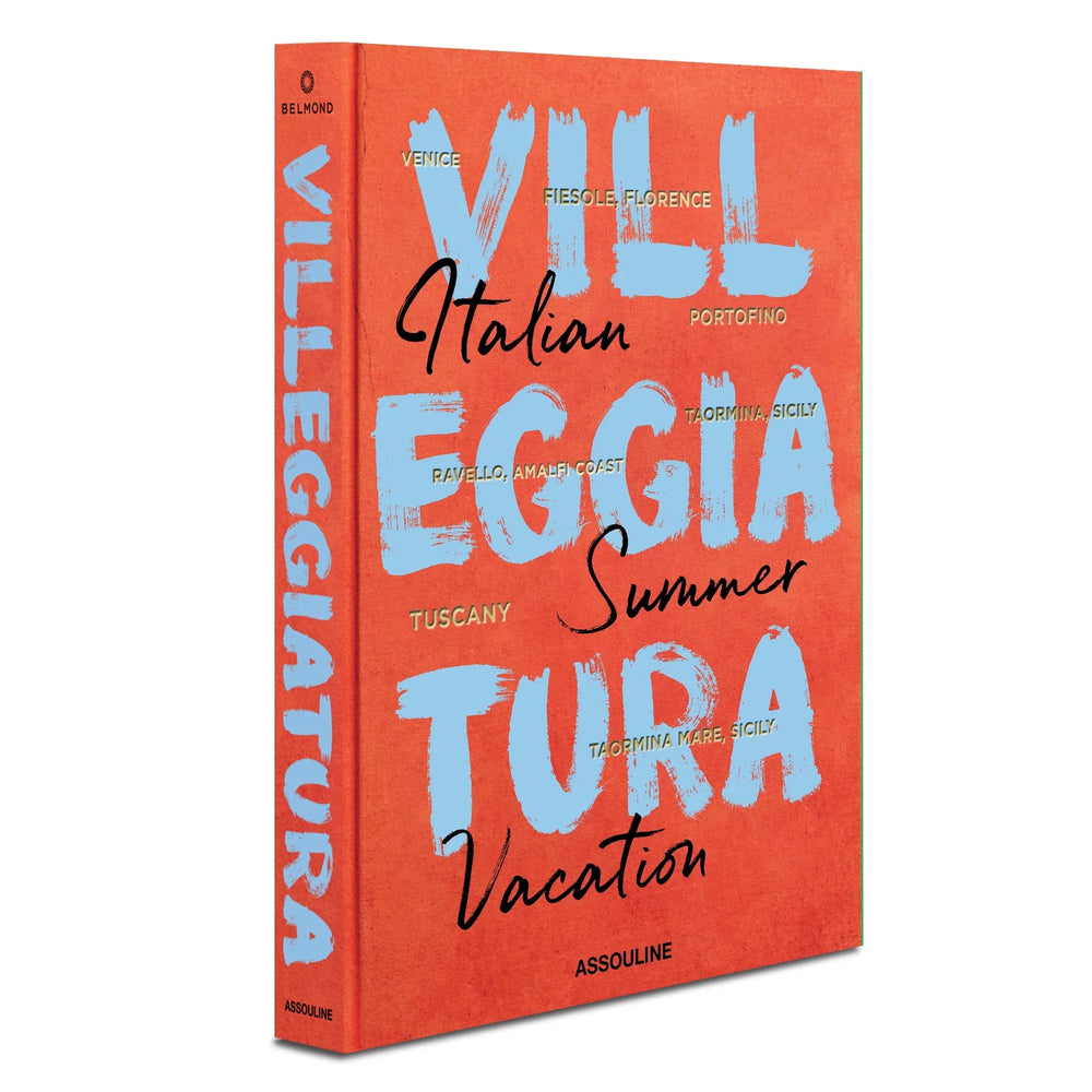 Assouline Villeggiatura Italian Summer Vacation home book cover with scenic summer landscape and vintage travel imagery