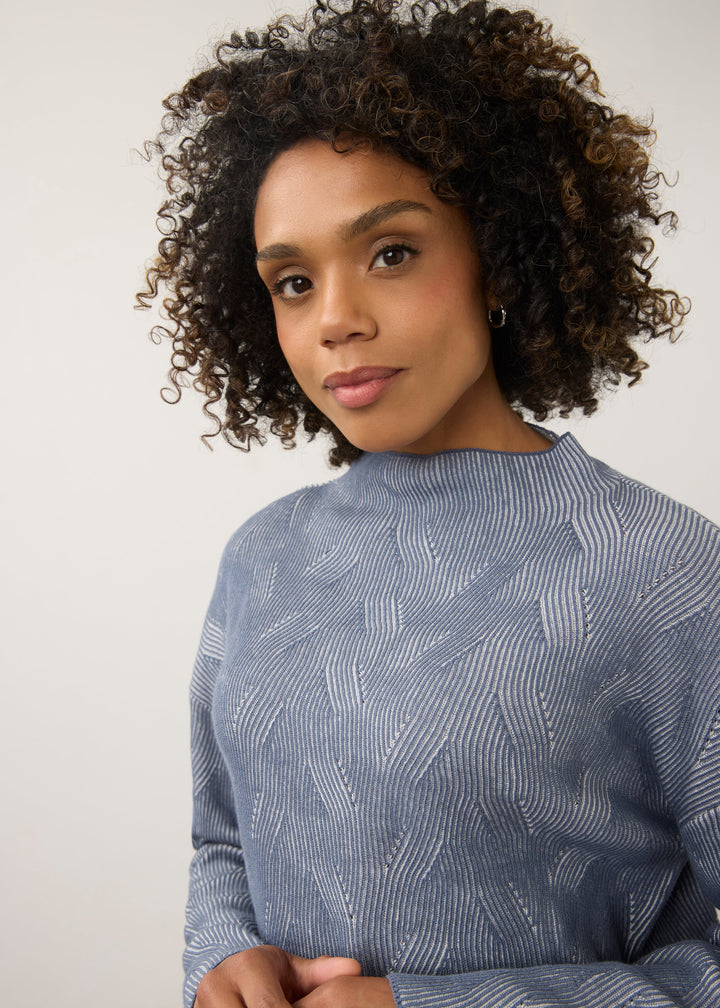 Long Sleeve Funnel Neck Sweater in Stormcloud, collar detail