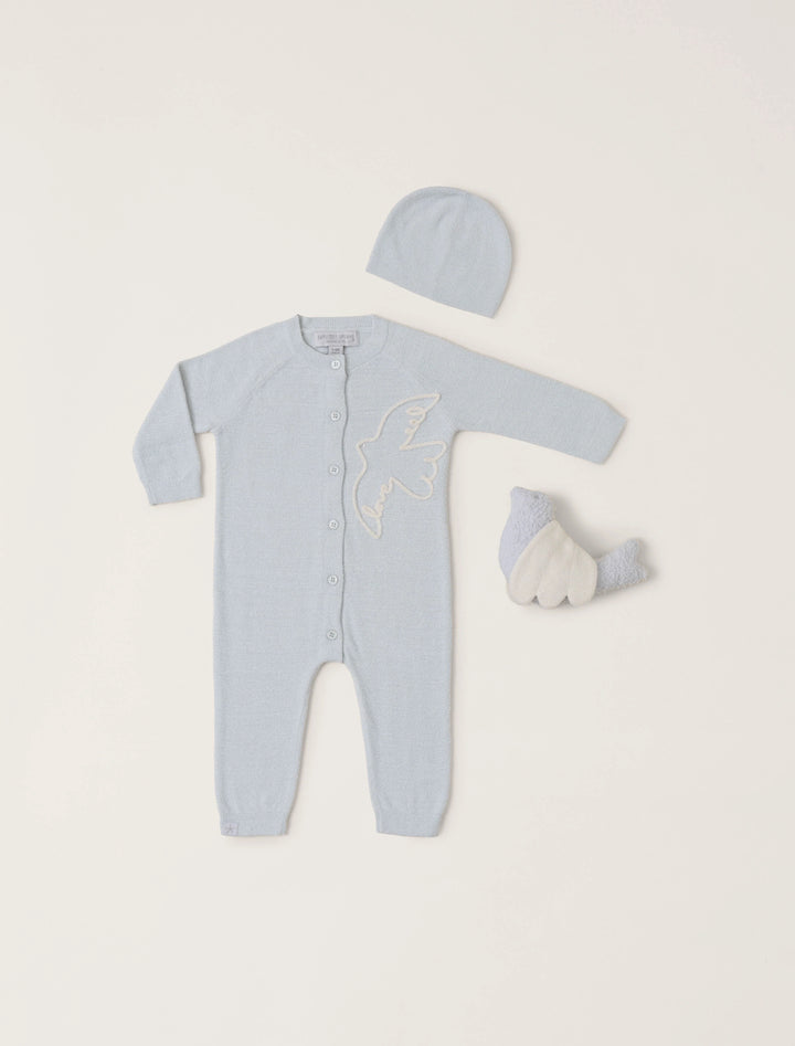 Barefoot Dreams Covered In Prayer onesie for infants, soft gift with prayer-themed design, ideal for baby gifts and special occasions.