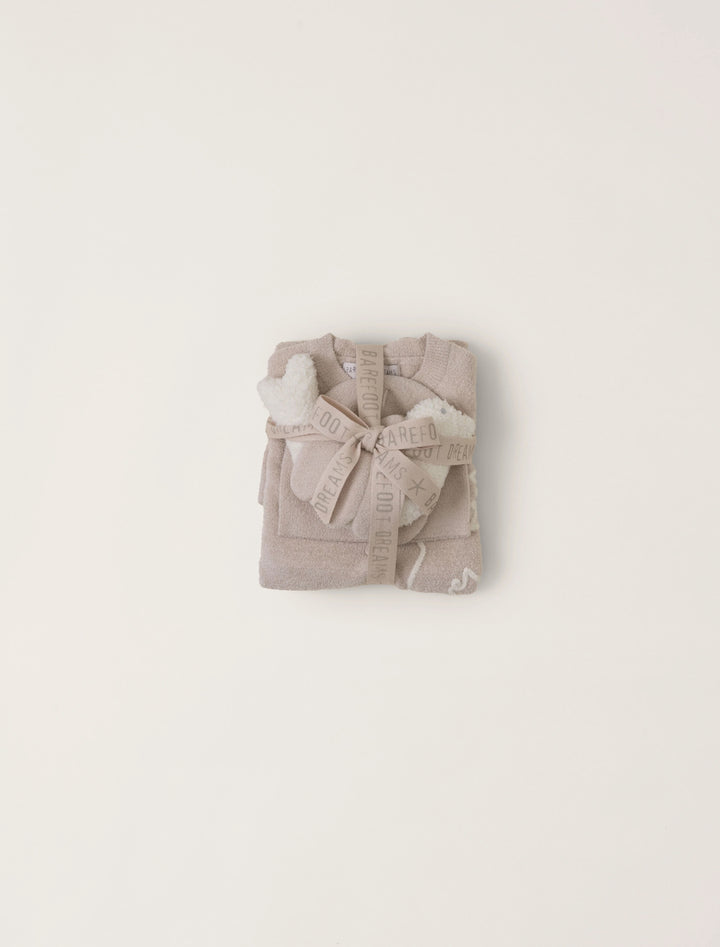 Barefoot Dreams Covered In Prayer onesie gift with soft fabric and prayer-themed design, perfect for newborns or special occasions.