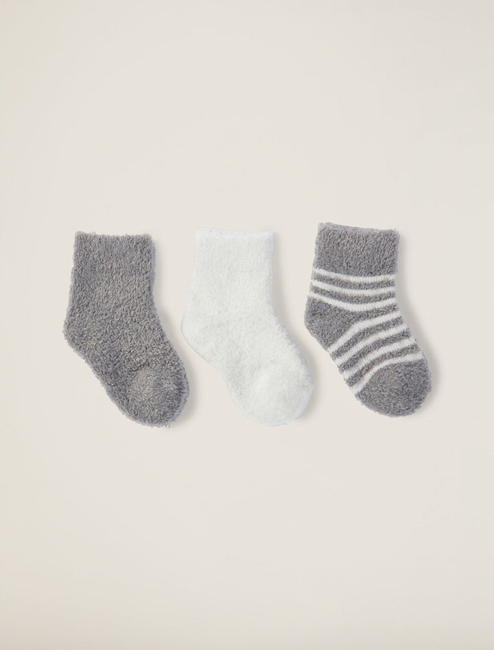 Soft barefoot dreams infant socks 3-pack, cozy and colorful baby gift set with cute, stretchy knit fabric for newborns.