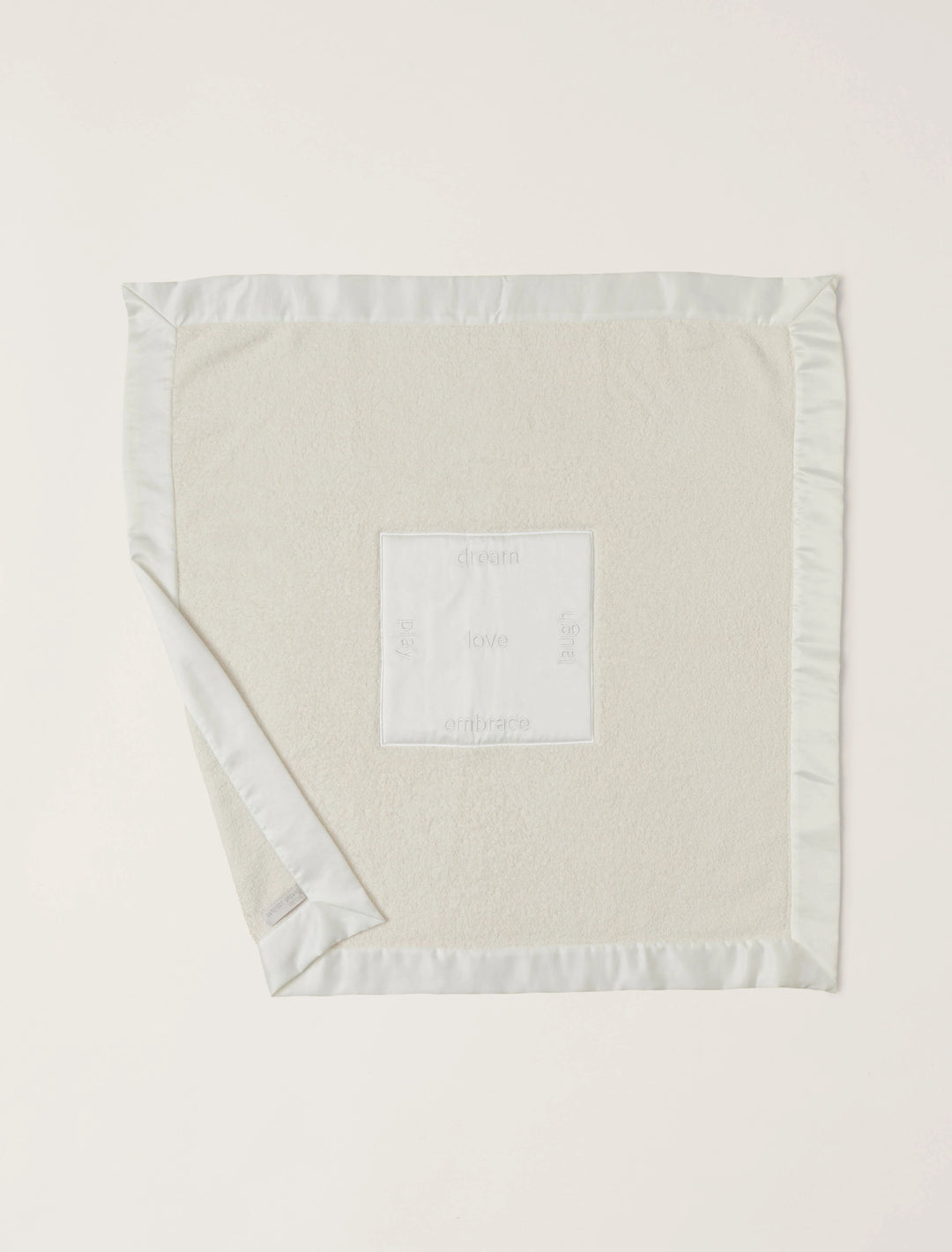 Barefoot Dreams satin trim receiving blanket with soft fabric and elegant satin edging, ideal for gifting and newborn comfort.